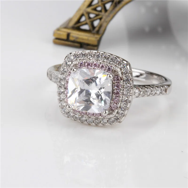 DODO великолепные кольца с квадратным камнем 8 мм для женщин Сияющие розовые AAA циркониевые Свадебные Кольца модные ювелирные изделия Anillos дропшиппинг JZ070