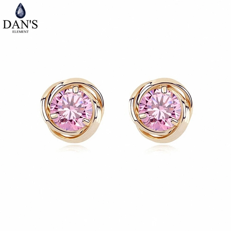 

DAN'S ELEMENT 3 Colors Real Big Brand AAA Zirconia Micro Inlays Stud Earrings for Women Flower 95336pink