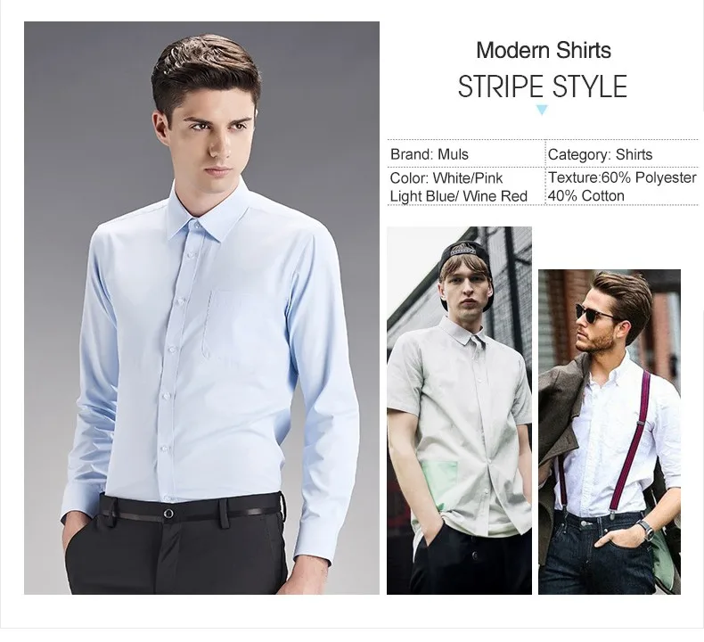 Shirts men plain color long sleeve Muls mens shirts White Pink Light blue Wine Red fit Size M-5XL 2016 Autumn new arrival 1851