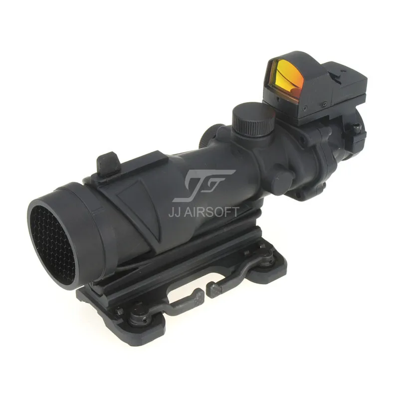 

JJ Airsoft ACOG Style 4x32 Scope with Docter Mini Red Dot Light Sensor&QD Mount & Killflash/Kill Flash (Black/Tan) FREE SHIPPING