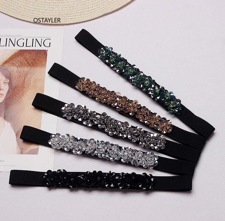 

2019 Spring Summer Dress Elastic Waist Band For Women Luxury Flower Rhinestone Gems Corset Caestus Elegant Ladies Waist Belts