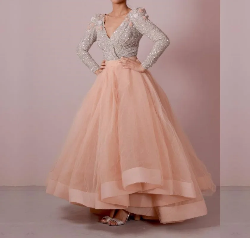 Элегантное вечернее платье с длинным рукавом и v образным вырезом 2019|evening dress|party