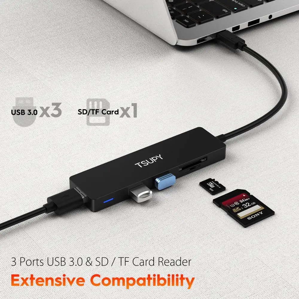 TSUPY USB C концентратор type к 3 0 портам кардридер адаптер для ПК ноутбук мобильный