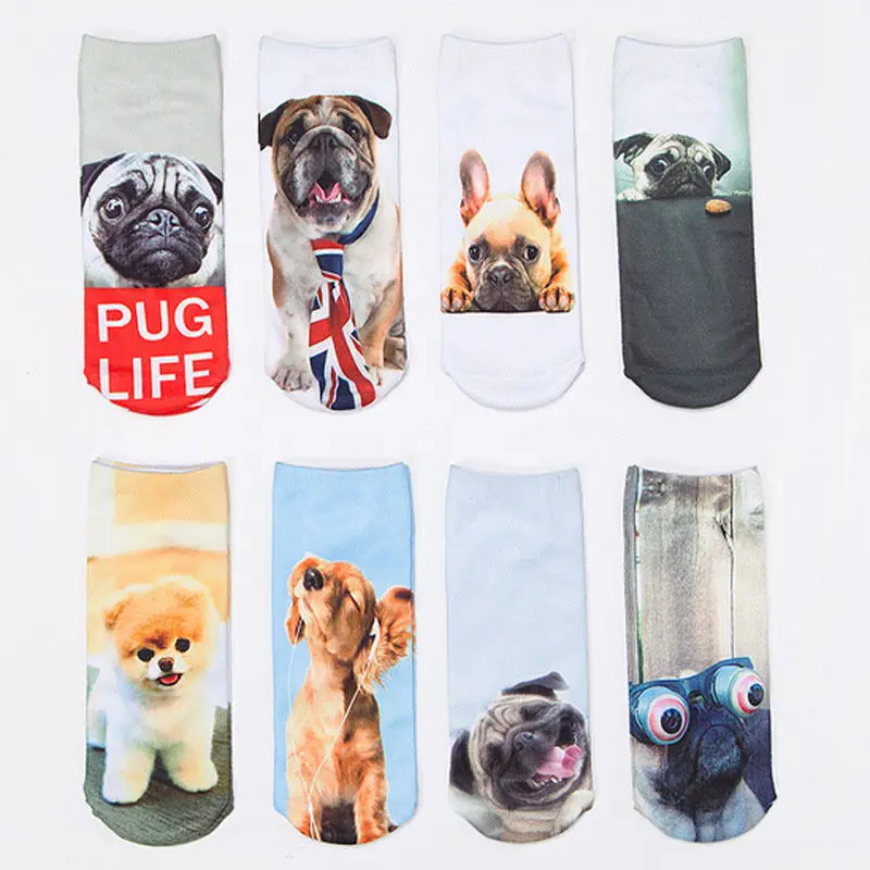 2016 New Fashion Cute Women Men Unisex 3D Cartoon Funny Dog Animal Printed Low Cut Ankle Short Breathable Cotton Socks Hot