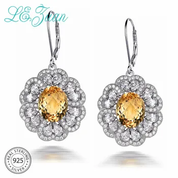 

L&zuan 5.14ct Natural Citrine Drop Earrings for Woman 925 Sterling Silver Earrings Floral Gemstone Fine Jewelry Wedding Gifts