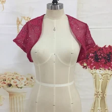 BRITNRY элегантное женское платье Болеро с короткими рукавами кружевное на заказ с блестками Bling Свадебная куртка винно-красная Свадебная накидка