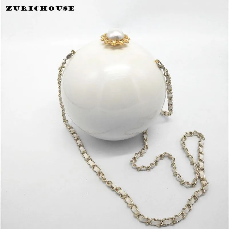 

ZURICHOUSE 2019 Ladies Handbags Evening Clutch Bag Spherical Acrylic Portable Pearl Makeup Bags Chain Shoulder Bags Women