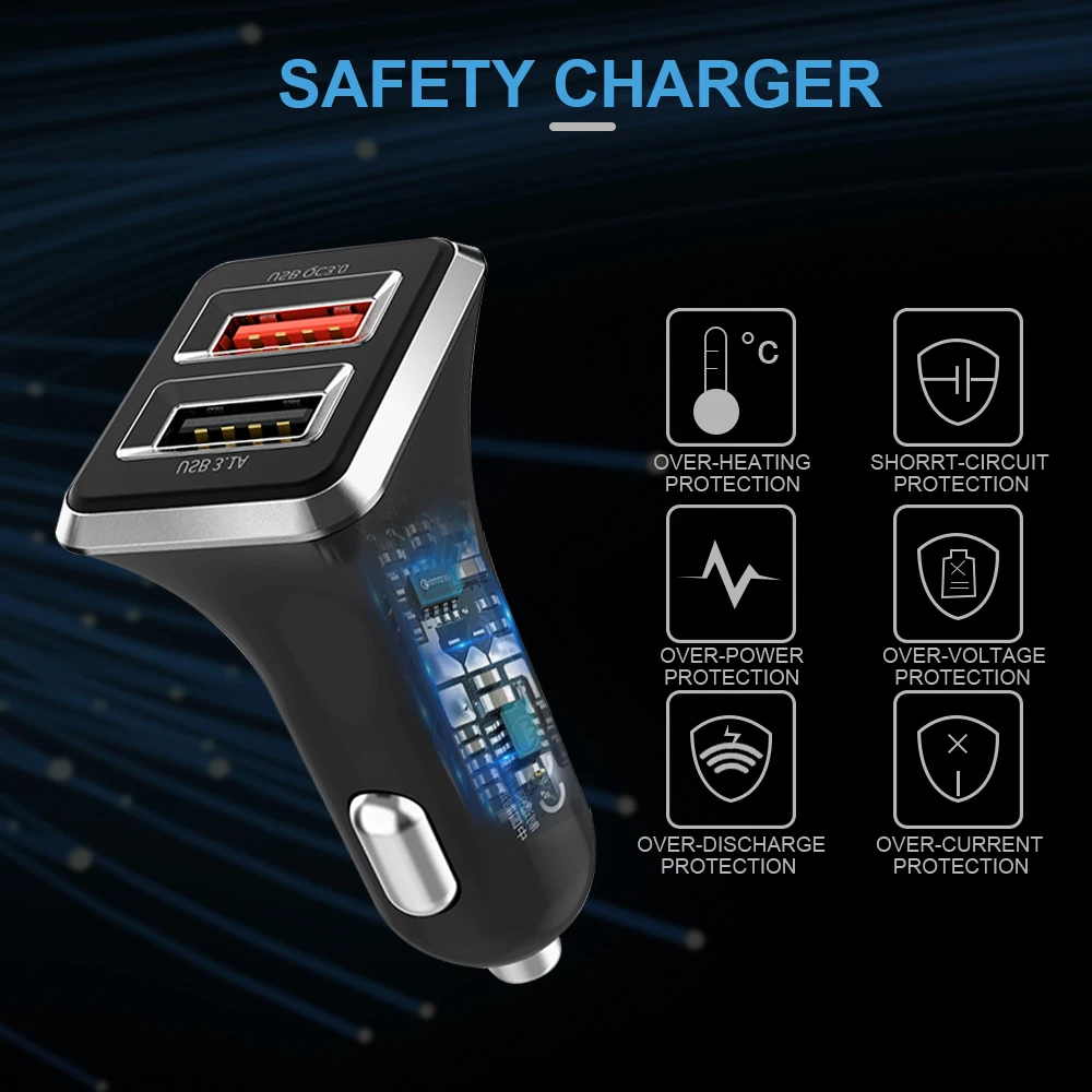Автомобильное зарядное устройство WK с двумя USB портами и поддержкой быстрой