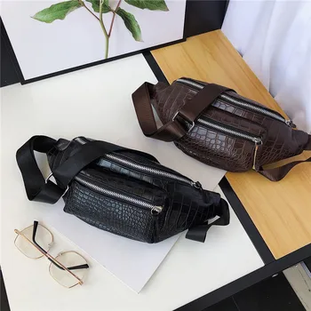 

Fanny Pack Men Fashion Retro Pure Color Alligator Leather Crossbody marsupio uomo bolsa cintura marsupio uomo belt bags 2019
