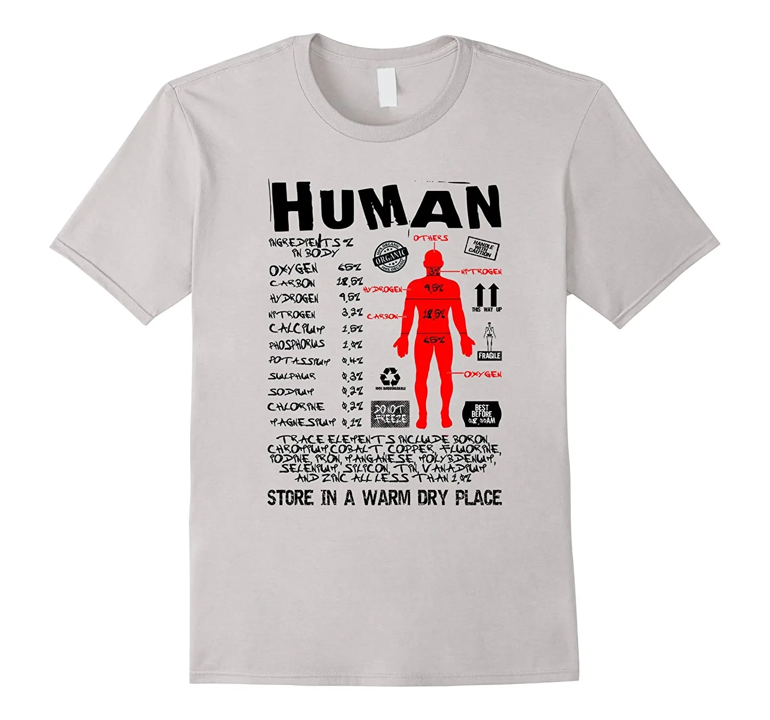 

Human Ingredients - Product Label - Funny Science T-shirt Shirt Funny Angel Grunge Streetwear Women T Shirt on Sale Top Tee