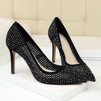 

EOEODOIT 2019 Spring Summer Hollow Pumps High Stiletto Heels Suede Leather Party Formal Wedding Office OL Shoes Pointed Toe 9 cm