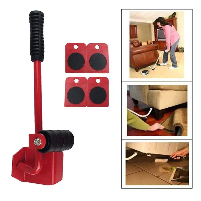 5pcs Furniture Transport Set Pry Bar 4 Wheeled Slider Kit Hand Tool Efficiently 5pcs Furniture Transport Set Pry Bar 4 Wheeled Slider Kit Hand Tool Efficiently