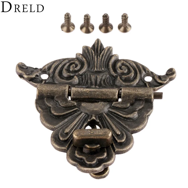 

DRELD 54*58mm Antique Box Latches Funiture Hardware Vintage Decorative Hasp Lock Latch for Jewelry Wooden Box Drawer with Screws