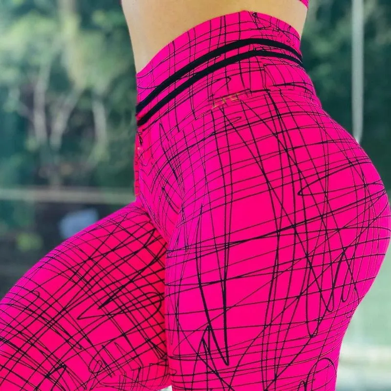 

Rooftrellen Fashion Line Printing Pants Sexy Fitness Red Leggings High Waist Hips Push Up Jeggings Leggins Workout Casual Pants