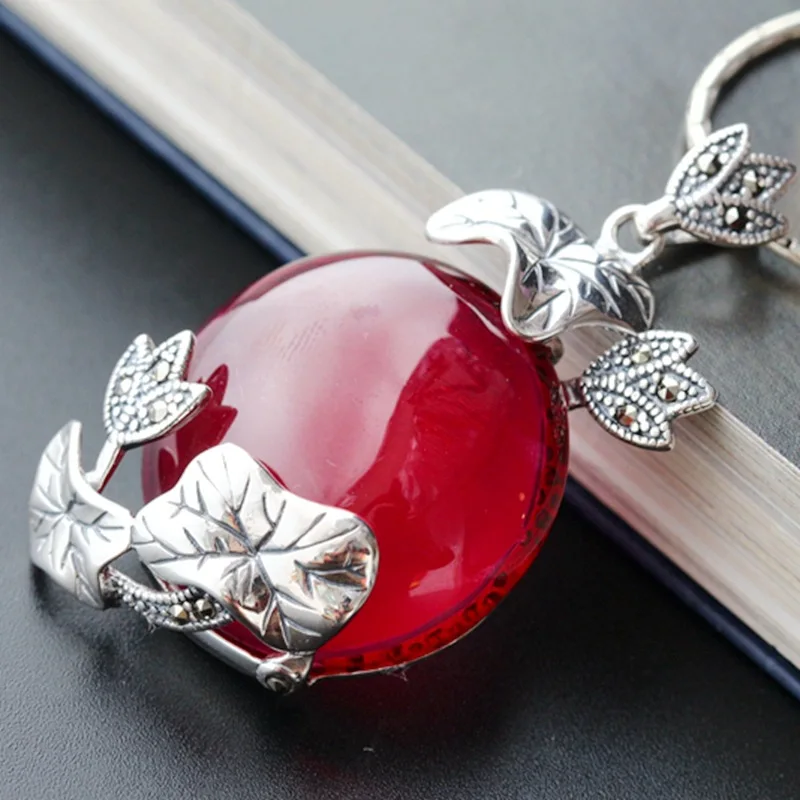 

Оптовая продажа, серебряный ручной набор, кулон из корунда и стерлингового серебра 925 пробы, ретро кулон из тайского серебра, кулон с лотосом, Модный женский кулон