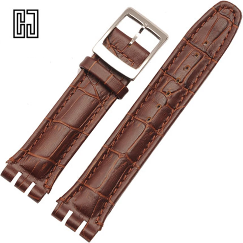 Новый итальянский кожаный ремешок для часов Swatch на запястье 17 19 21 23 мм Ремни Clafskin