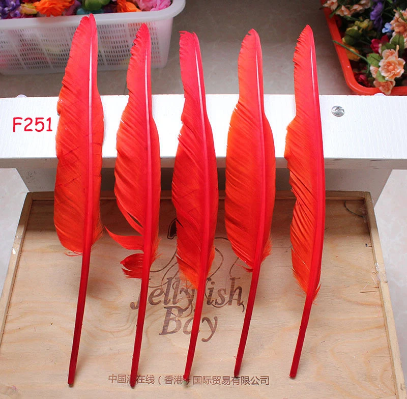 

Wholesale 100PCS red goose feathers 12-14inches turkey feathers Turkey Quill Feathers
