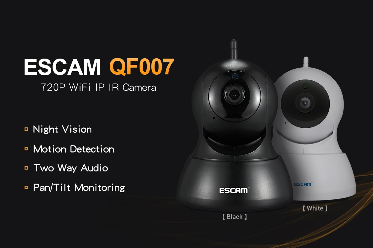 Escam QF007 Мини домашняя камера 720P WiFi ИК сигнализация панорамирование/наклон IP камера черный/белый