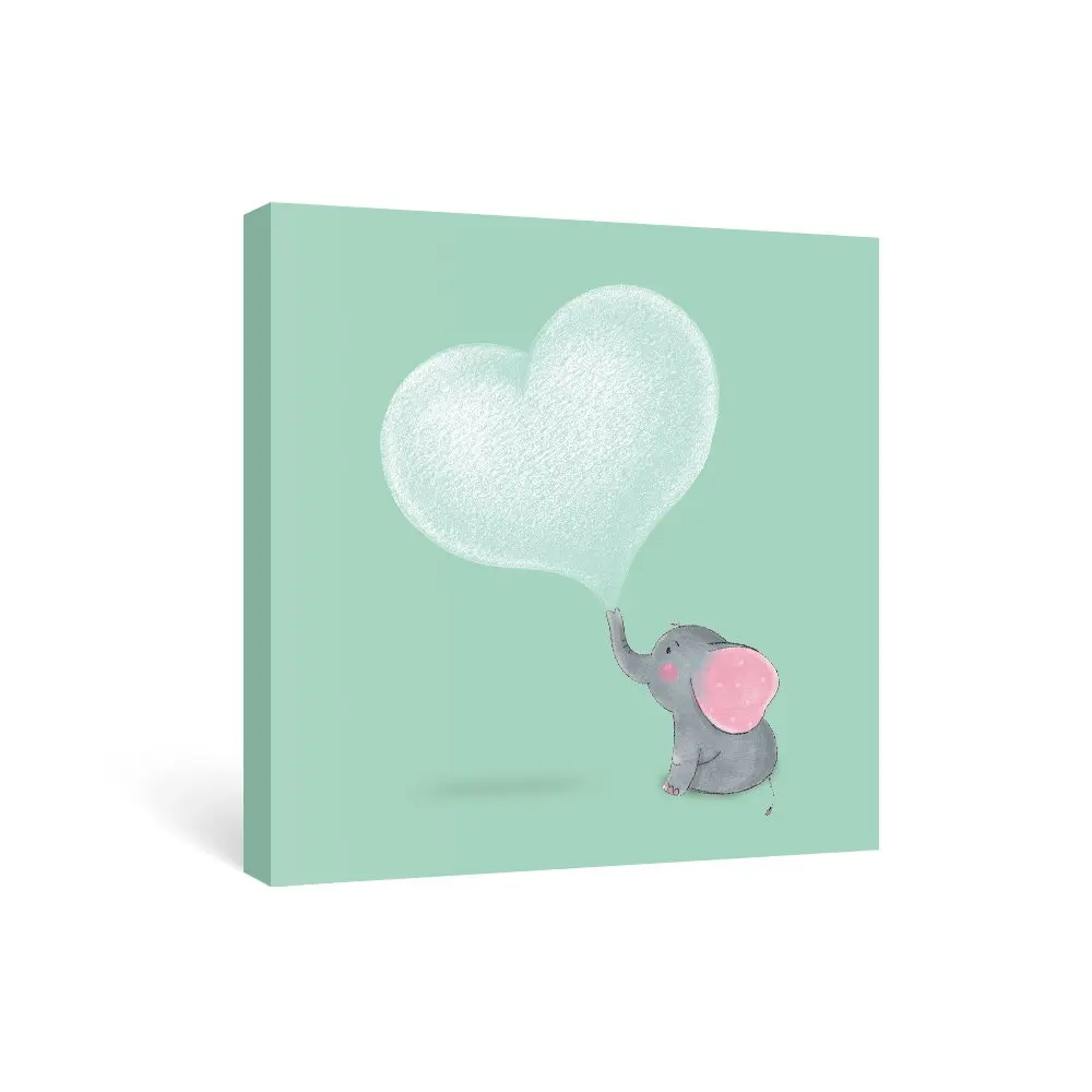 

Canvas Wall Art for Kids Bedroom Green and Gray Cute Elephant Nursery Wall Decor Baby Gifts