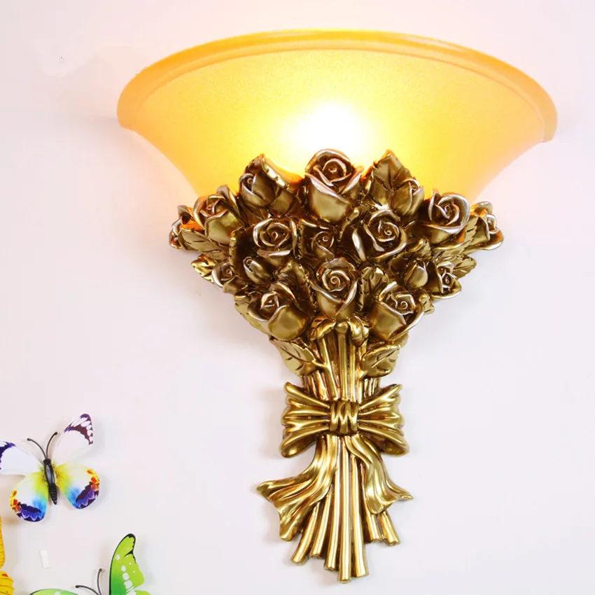 Европейская мода бра спальня ночники гостиная лестницы творческая личность Роуз отель дорожки лампы LED 220 В - Цвет абажура: antique gold