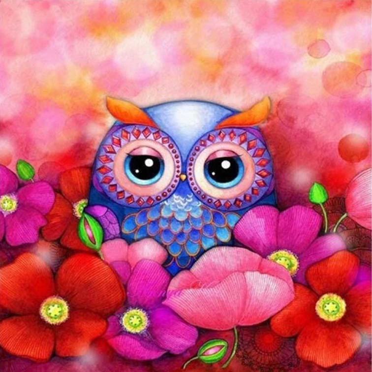 

5D Diy Diamond Painting Cross Stitch Owl Resting In The Flowers 3D Diamond Embroidery Full Round Mosaic Decoration Resin Sticker
