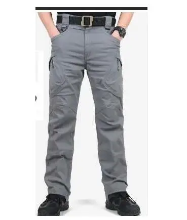 IX9, тактические штаны для мужчин, армейские военные штаны, хлопковые, много карманов, тянущиеся мужские повседневные брюки, XXXL, с тактическими ремнями - Цвет: Grey
