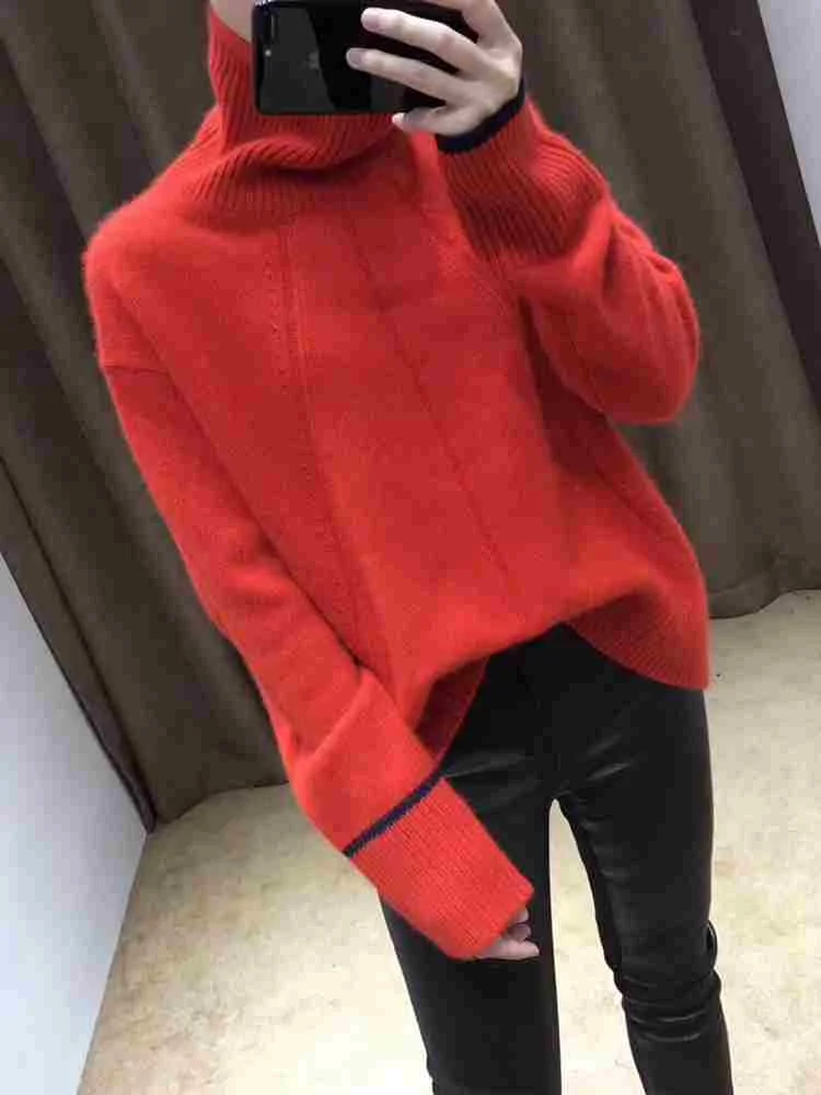 Кашемировый свитер женский осенний и зимний Llazy свободная короткая пуловер с высоким воротником утепленный джемпер - Цвет: red