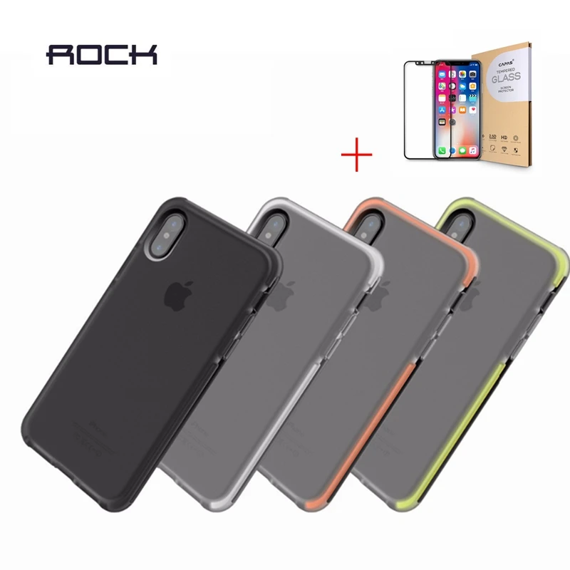

For iPhone X XS Max Case Cover + Tempered Glass Luxury TPU Hybrid Transparent For iPhone XR Case Cover Protective Film