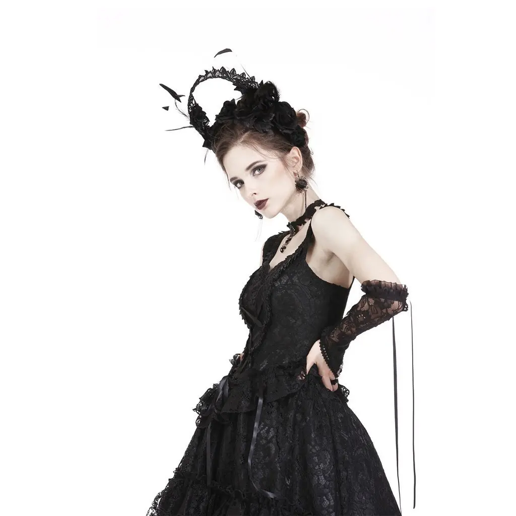 Darkinlove Для женщин готическое платье черный Slveless Вечеринка без спины с цветочным рисунком многослойное кружевное, от верха до низу платье-комбинация