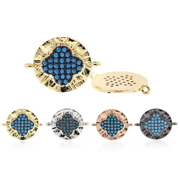 

Copper Micro Pave Clover Style Round Shape Lucky Connectors for Jewelry Making Bracelet Findings Accessories DIY Craft 14*18mm