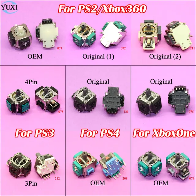 Cheap 2pcs OEM Original 3D joystick analog Thumb stick 3 4Pin for Sony Dualshock 4 3 2 PS2 PS3 PS4 Xbox One 360 controller Replacement
