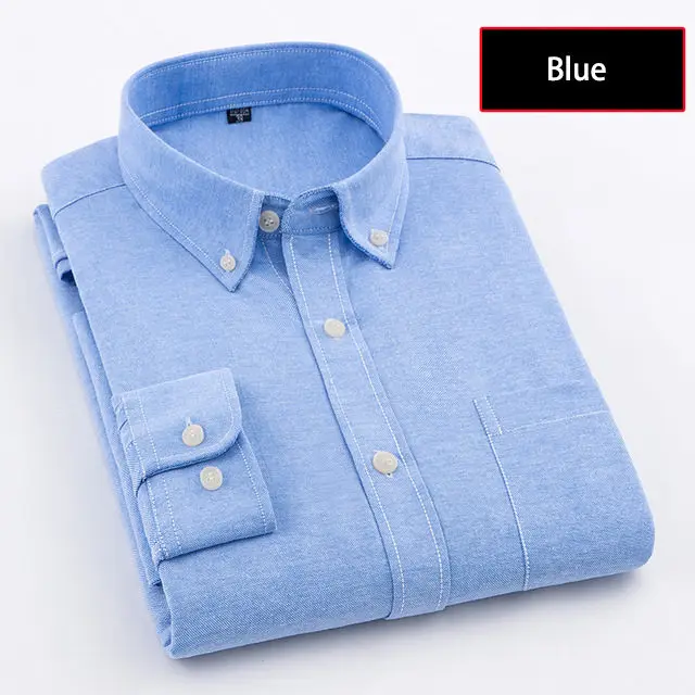8 цветов, простые мужские рубашки с длинным рукавом, повседневные, осень-весна, хлопок, Оксфорд, деним, мужские рубашки, плюс размер, M-5XL, одноцветные, мулс, брендовая одежда - Цвет: Blue Shirt