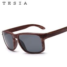 TESIA Brand Designer Wood Sunglasses Men Women Outdoors Glasses Mirrored Square Oculos De Sol UV400 Wooden Eyewear T709