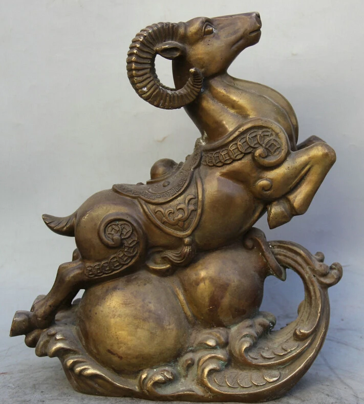 

S5984 14" Chinese Bronze Wealth Money cucurbit Zodiac Year Sheep Goat sculpture Statue D0318