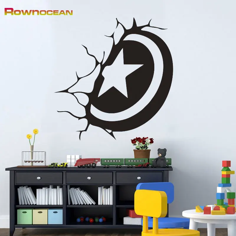 Rownocean marca arte decoración escudo capitán pegatinas de pared para cuartos de los niños diy vinilos decorativos extraíble dormitorio de dibujos animados k02