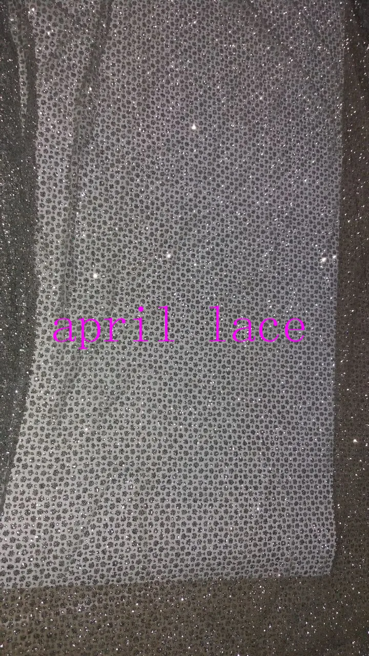 

5yards HL042 silver glued sparkle glitter mesh net tulle lace fabric for india african sawing /evening dress