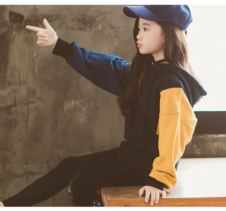 fashion red yellow long sleeve patchwork jackets for kids autumn hooded cotton coats baby big girls outerwear tops clothing  (10)