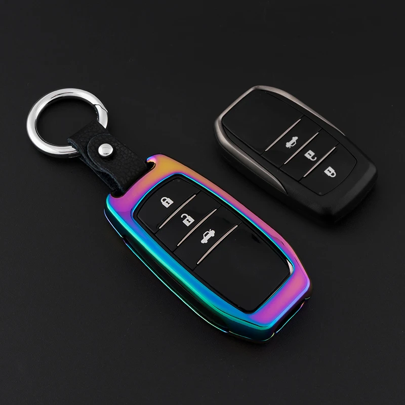 

Car Key Cover Shell Zinc Alloy+Leather Chain Smart Key Case For Toyota Highlander XU50 Camry Corolla RAV4 XA40 Alphard Crown