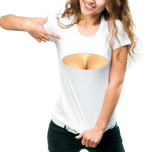 Big Boobs Sexy Stomach Pack Abs Print T Shirt Women's Short Sleeve