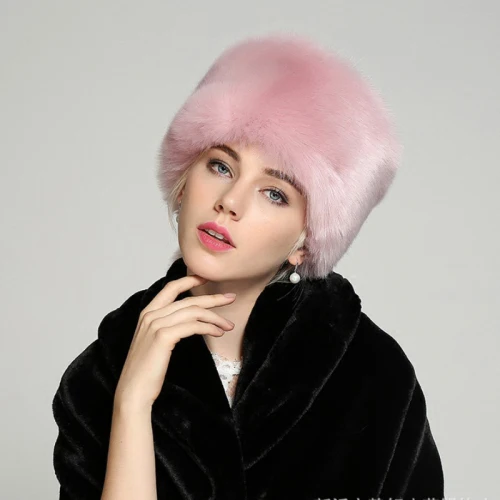 HT1480 новые модные женские зимние шапки с ушками в западном стиле шляпы из искусственного меха женские толстые теплые круглые меховые шапки - Цвет: Rubber Pink
