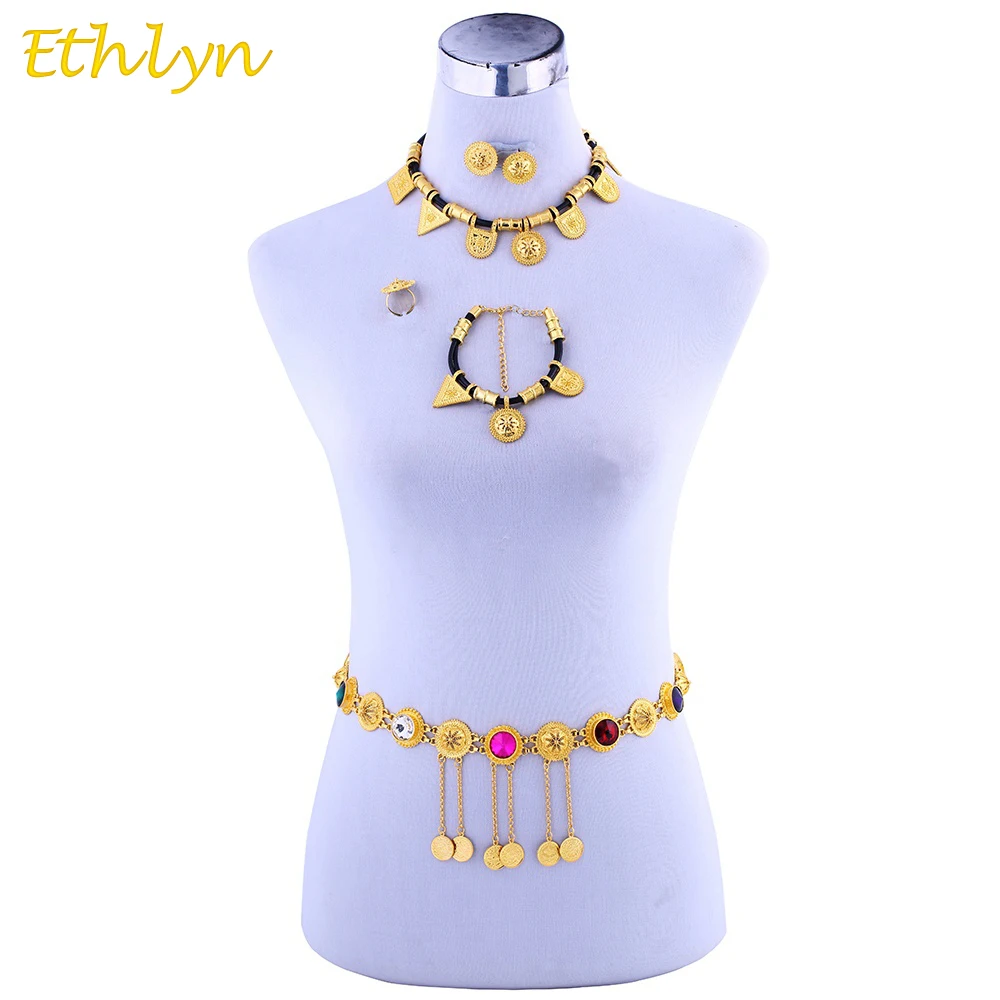 

Ethlyn Ethiopian Eritrean Jewelry Sets Gold Color Crystal Rhinestone Waist Chain Party Wedding Jewelry Sets S094