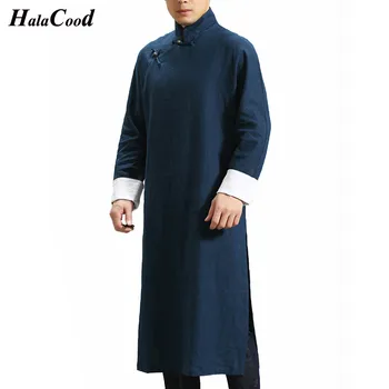 

HALACOOD Brand Chinese Style Long Length Jacket Men Trench 2018 New Cotton Linen Fabric Male Jacket Coat Windbreaker Size Plus