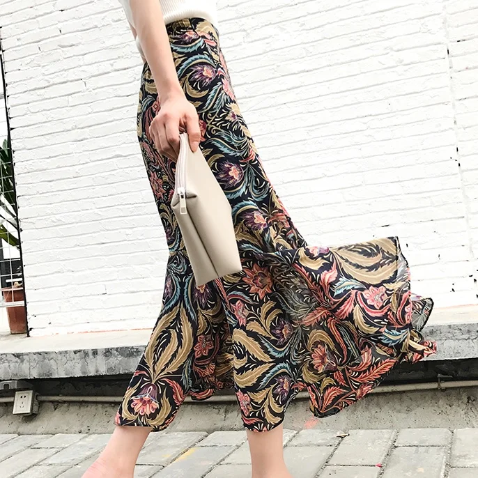 Старинные юбки женщин 2018 Весна осень в Корейском стиле vestido feminina шифона с принтом