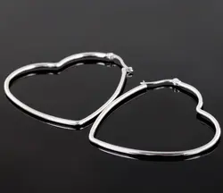 52 мм * 53 мм 8 g романтический ювелирные изделия 316L нержавеющая сталь серебро в форме сердца женщины серьги-гвоздики