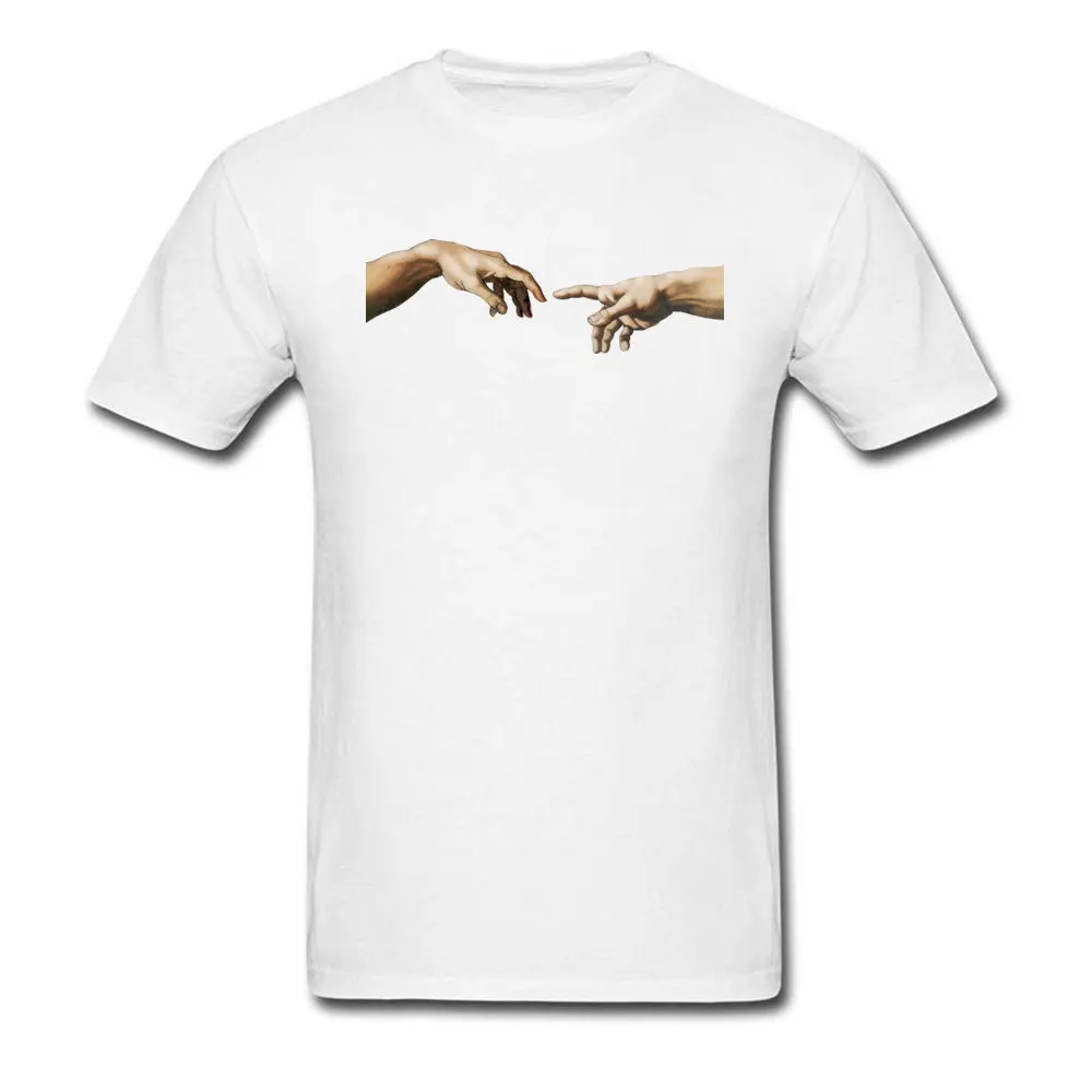Cheap Men T-shirts Round Neck Short Sleeve Pure Cotton -the-creation-of-adam-sistine-cha Tops Shirt 3D Printed Tees -the-creation-of-adam-sistine-cha white