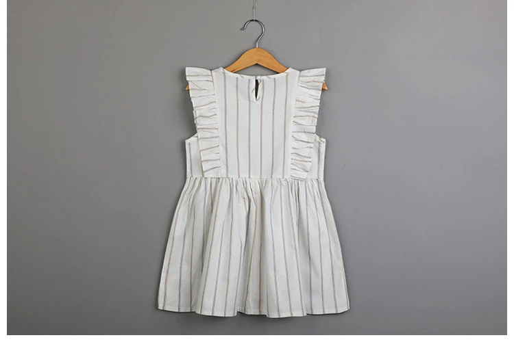 Yeediosn Summer Beach Kids Dresses For Girls Cotton Striped Girls Princess Dress Sleeveless Ruffles Children White Girl Costume (18)