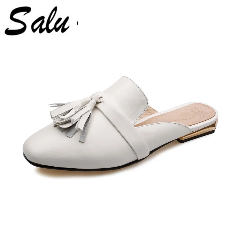 

Salu Brand round Toe Slippers Beach yellow Slides Fashion Flat with Outside sandals Summer Women Shoes 2018
