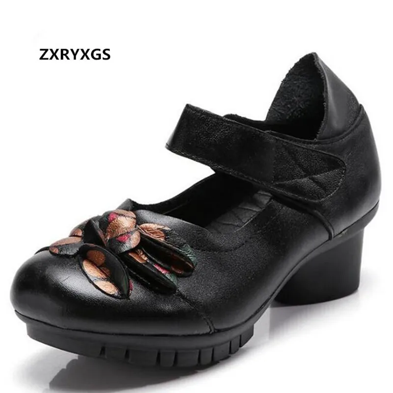 

2019 Newest Spring Elegant Fashion Women Shoes Flower Genuine Leather Shoes Comfort Soft High Heel Shoes Non-slip Women Pumps