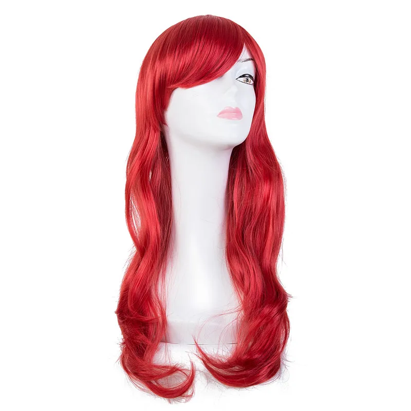 Парик блонд Fei-Show синтетические термостойкие косая челка длинные волнистые волосы карнавальный костюм Хэллоуин Косплей парики - Цвет: Красный