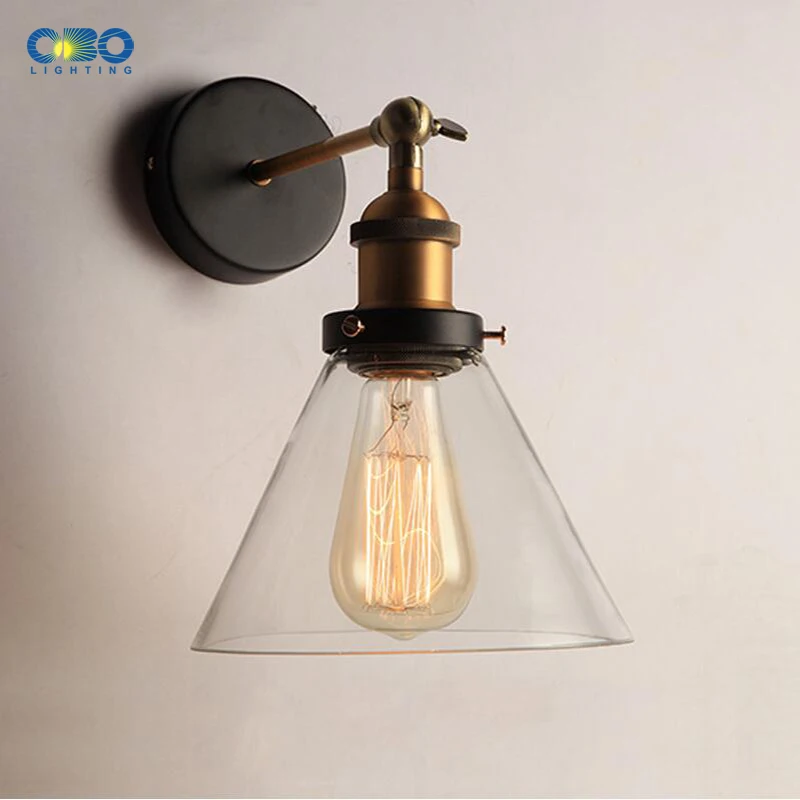  Retro Glass Wall Lamp Loft Vintage Metal Triangle Oval Clear Wall Light Edison 40W Industrial Wall  - 32959032418